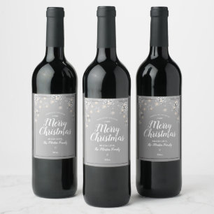 Étiquette Pour Bouteilles De Vin Silver Sparkle Joyeux Noël
