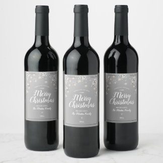Étiquette Pour Bouteilles De Vin Silver Sparkle Joyeux Noël