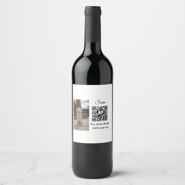 Étiquette Pour Bouteilles De Vin Simple animal name details QR code add text photo (Devant)