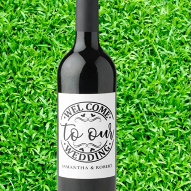 ÉTIQUETTE POUR BOUTEILLES DE VIN SIMPLE BIENVENUE MARIAGE  (Welcome to a Wonderful Celebration with our WINE LABEL)