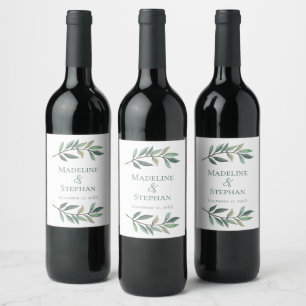 Étiquette Pour Bouteilles De Vin Simple Chic Feuilles d'Eucalyptus Botanique Mariag