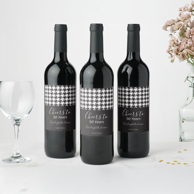 Étiquette Pour Bouteilles De Vin Simple classique noir et blanc Houndstooth Chefs (Créateur téléchargé)
