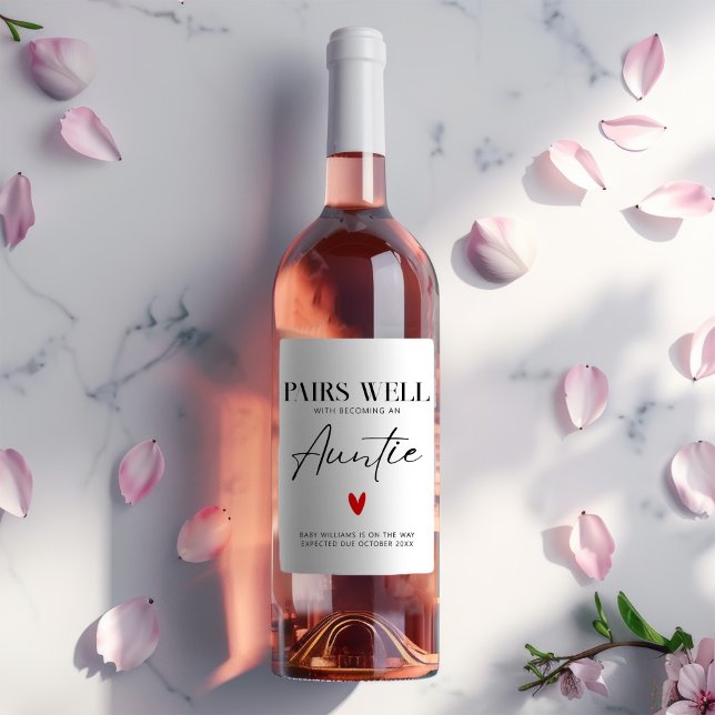 Étiquette Pour Bouteilles De Vin Simple élégante Faire-part de grossesse tante pers (Créateur téléchargé)