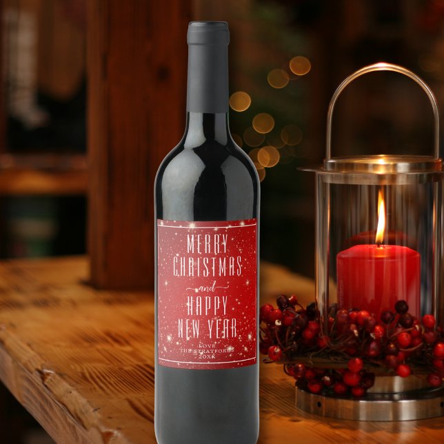 Étiquette Pour Bouteilles De Vin Simple Joyeux NOËL BONNE NOUVELLE ANNÉE Rouge (Créateur téléchargé)
