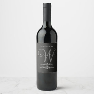 Étiquette Pour Bouteilles De Vin Simple mais élégant : Linge noir avec Monogramme V