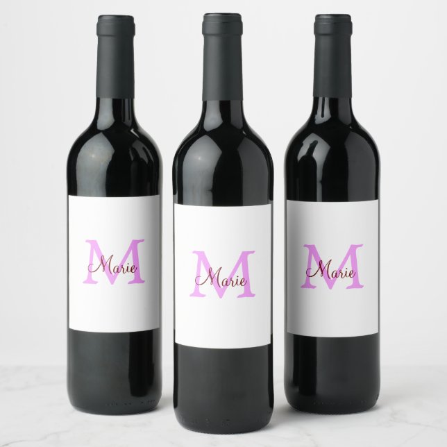 Étiquette Pour Bouteilles De Vin simple minimal ajouter nom monogramme rose rouge  (Bouteilles)