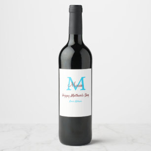 Étiquette Pour Bouteilles De Vin simple minimum jour mère bleu monogramme rose nom