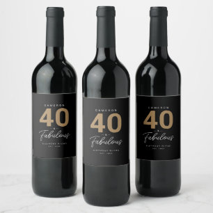 Étiquette Pour Bouteilles De Vin Simple moderne 40 & Fabuleux Noir personnalisé