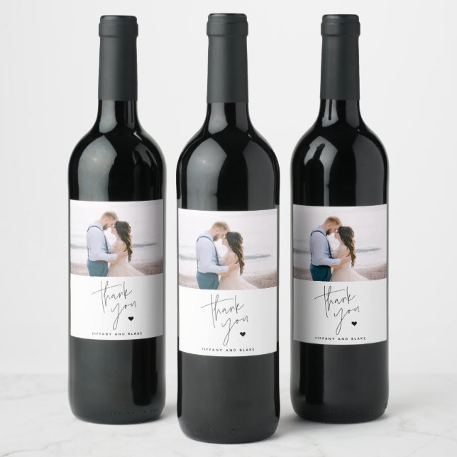 Étiquette Pour Bouteilles De Vin Simple Moderne Écriture Cœur Mariage Merci (Bouteilles)