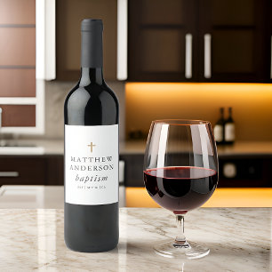 Étiquette Pour Bouteilles De Vin Simple moderne Elegant Cross Baby Baptism