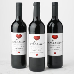 Étiquette Pour Bouteilles De Vin Simple moderne Red Heart Mariage Étiquette de vin