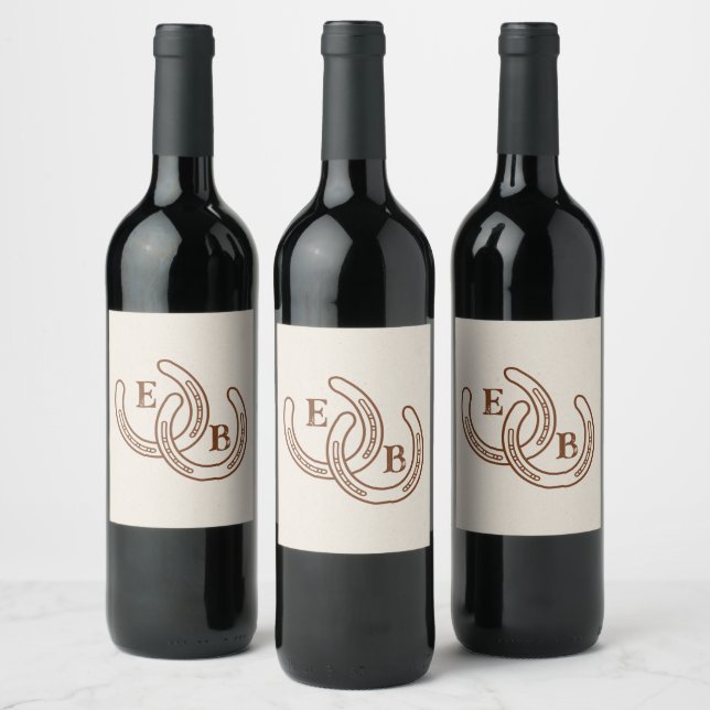 Étiquette Pour Bouteilles De Vin Simple Monogramme de Mariage à Cheval Occidental (Bouteilles)