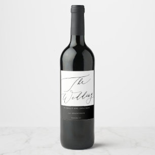 Étiquette Pour Bouteilles De Vin Simple Noir & Blanc Moderne Calligraphie Mariage