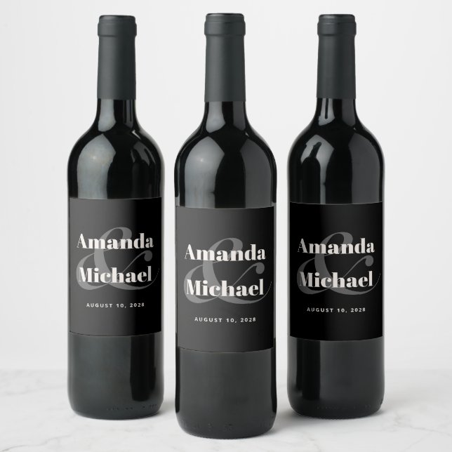 Étiquette Pour Bouteilles De Vin Simple noir moderne minimaliste Mariage (Bouteilles)