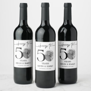 Étiquette Pour Bouteilles De Vin Simple Photo de 50e Anniversaire À votre santé pou