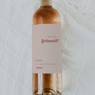 Étiquette Pour Bouteilles De Vin Simple Retro Blush Bridesmaid Proposition Étiquett