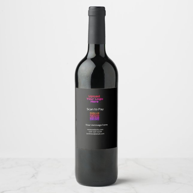 Étiquette Pour Bouteilles De Vin Simple scan minimal pour payer Ajouter logo QR sit (Devant)