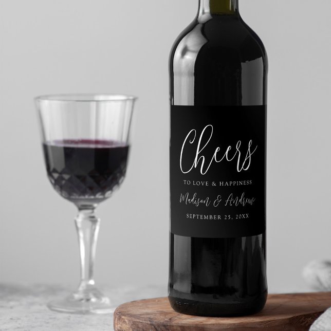 Étiquette Pour Bouteilles De Vin Simple Script Noir À la santé de l'amour Mariage (Créateur téléchargé)