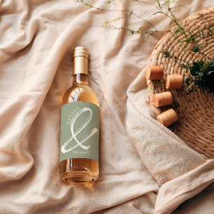 Étiquette Pour Bouteilles De Vin Simple Vert Sauge Gras Mariage Moderne Minimaliste