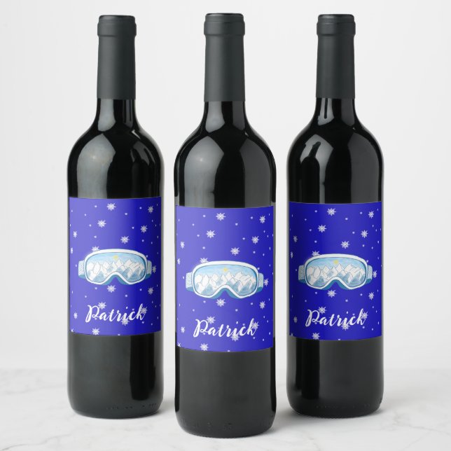 Étiquette Pour Bouteilles De Vin Ski Goggers Snowflake Danse personnalisée (Bouteilles)