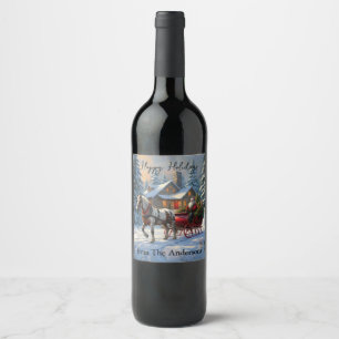 Étiquette Pour Bouteilles De Vin Sleigh Père Noël à cheval de Noël