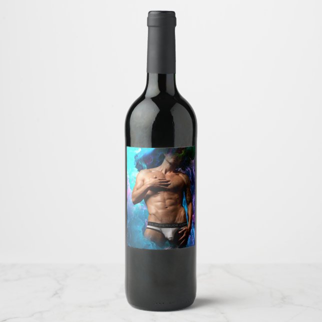 Étiquette Pour Bouteilles De Vin SlipperyJoe homme musclé sous-vêtements bulle dyna (Devant)