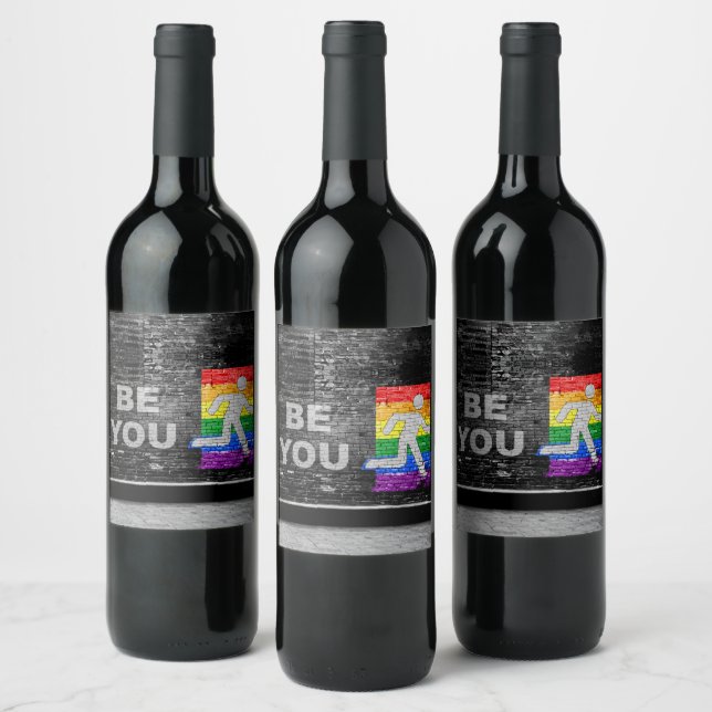Étiquette Pour Bouteilles De Vin SlipperyJoe's Be You black brick wall walk figu (Bouteilles)