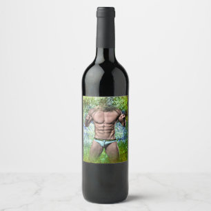 Étiquette Pour Bouteilles De Vin SlipperyJoe's homme adulte très musclé torse nu