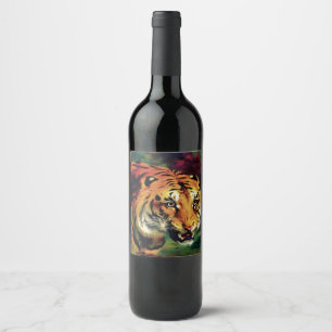 Étiquette Pour Bouteilles De Vin Snarling Tiger Portrait Artistique