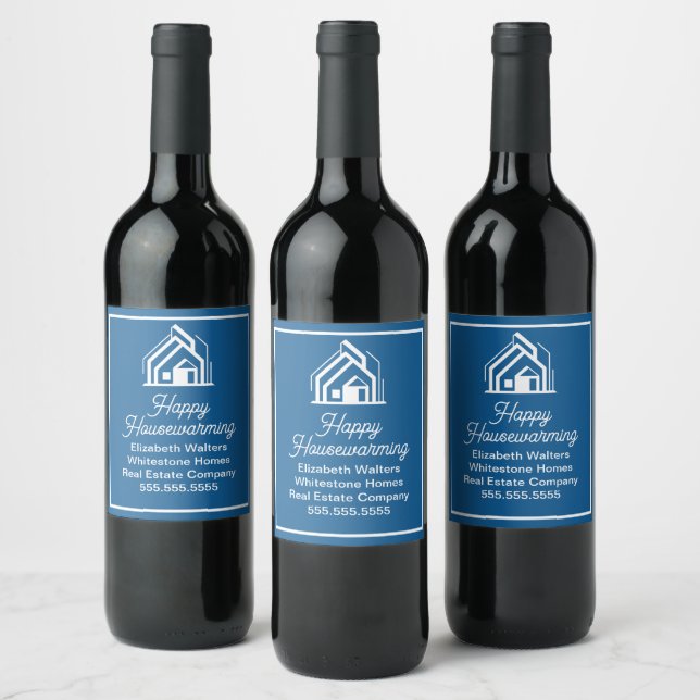 Étiquette Pour Bouteilles De Vin Société Immobilière Elegant Blue Realtor Personnal (Bouteilles)