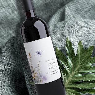 Étiquette Pour Bouteilles De Vin Soft Lilac Fleur sauvage Butterfly Garden Mariage