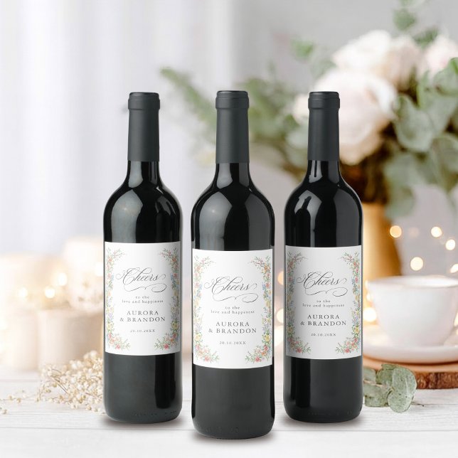 Étiquette Pour Bouteilles De Vin Soft Pastel Ornate Spring Garden Floral Mariage (Soft Pastel Ornate Spring Garden Floral Wedding Wine Label)