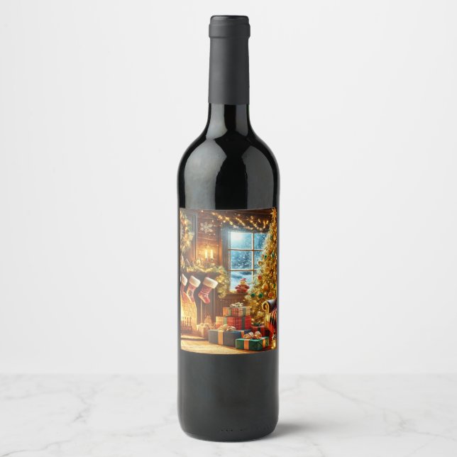Étiquette Pour Bouteilles De Vin Soirée de Noël cosy (Devant)
