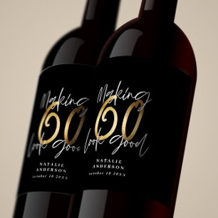 Étiquette Pour Bouteilles De Vin Soirée de typographie en or noir 60e anniversaire 