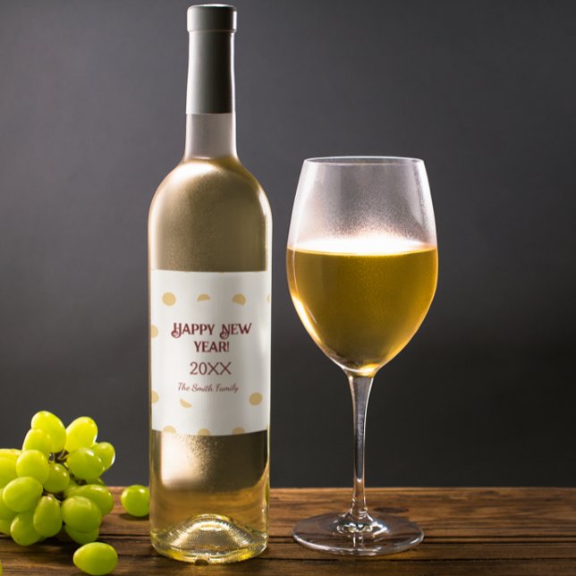 Étiquette Pour Bouteilles De Vin Soirée du Nouvel An en or Polka (Polka Gold New Year’s Eve Festive Celebration Wine Label)