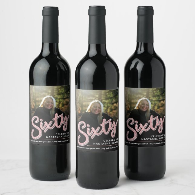 Étiquette Pour Bouteilles De Vin soixante-60e anniversaire script photo parties sci (Bouteilles)