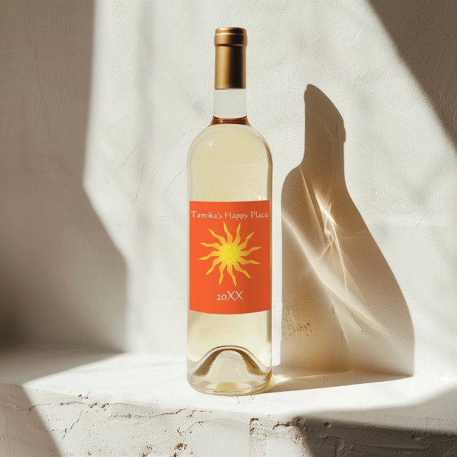 Étiquette Pour Bouteilles De Vin Soleil flamboyant jaune et orange (Créateur téléchargé)