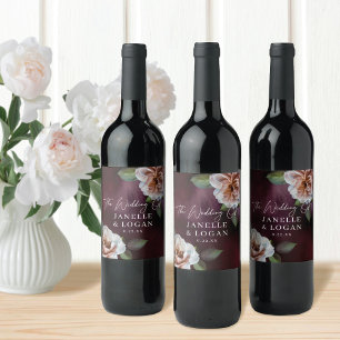Étiquette Pour Bouteilles De Vin Sombre + Moody Rustique Floral Mariage