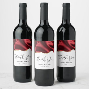 Étiquette Pour Bouteilles De Vin Sombre Rouge Glam Wavy Satin Résumé Mariage de con