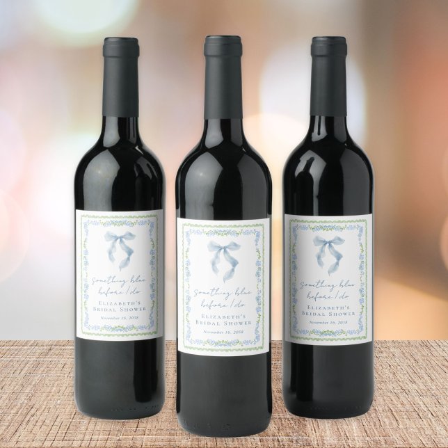 Étiquette Pour Bouteilles De Vin Something Blue Before I Do Bow Bridal Shower (Something Blue Before I Do Bow Bridal Shower Wine Label)