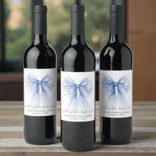 Étiquette Pour Bouteilles De Vin Something Blue Before I Do Bow Bridal Shower (Something Blue Before I Do Bow Bridal Shower Wine Label)
