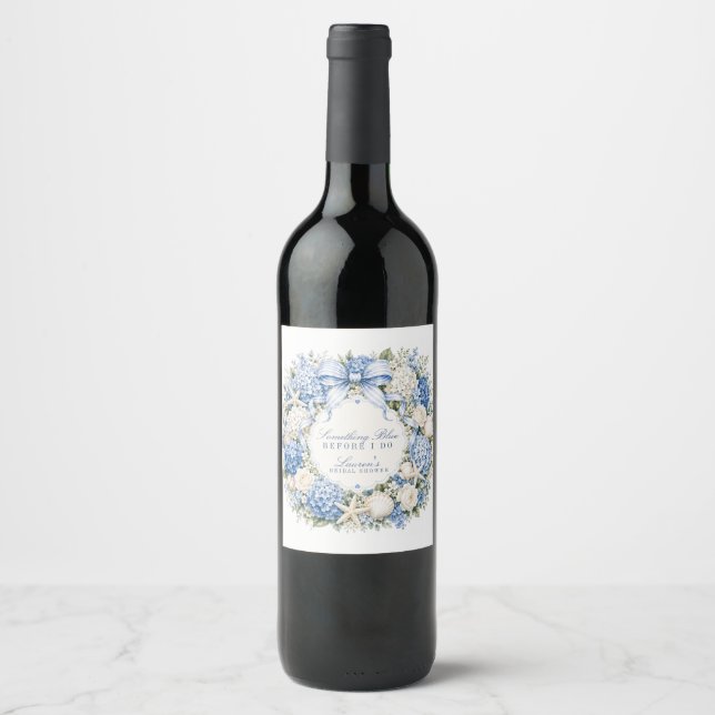 Étiquette Pour Bouteilles De Vin Something Blue Before I Do Hydrangea Enterrement d (Devant)