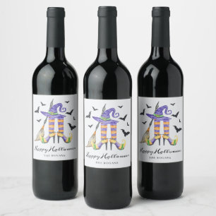 Étiquette Pour Bouteilles De Vin Sorcière d'Halloween jambes et chapeau