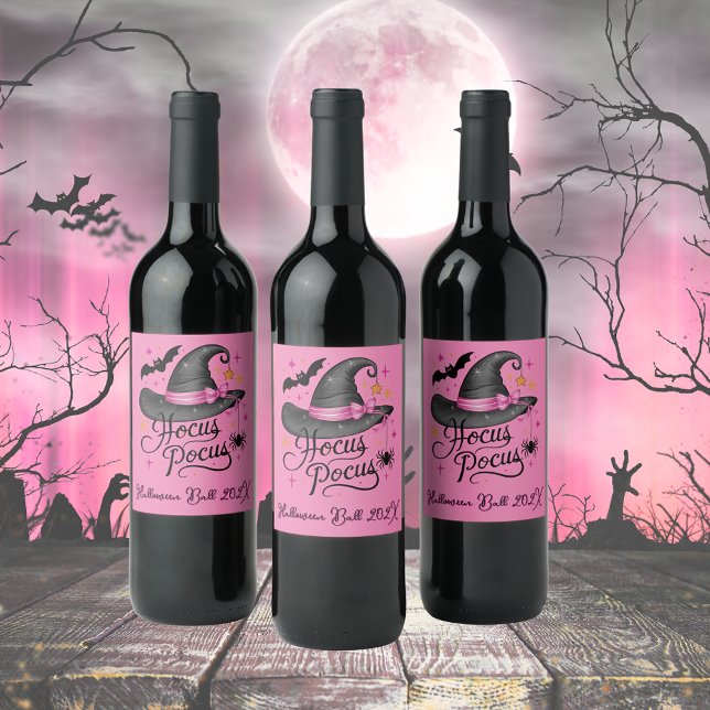 Étiquette Pour Bouteilles De Vin Sorcière Halloween rose et noir personnalisable (Créateur téléchargé)
