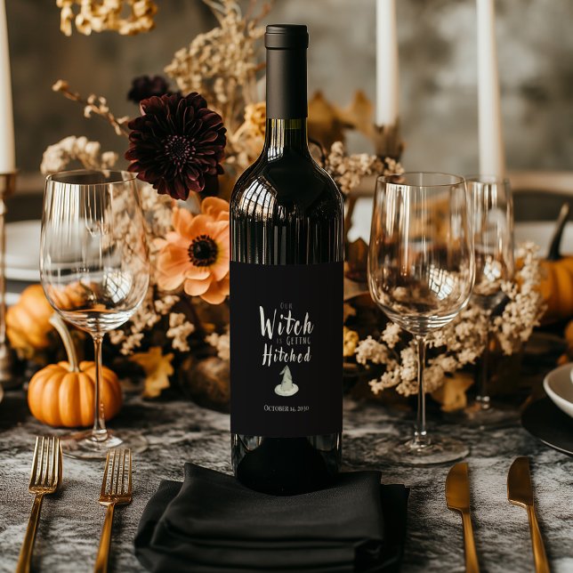 Étiquette Pour Bouteilles De Vin Sorcière Qui Se Marie Black Halloween (Créateur téléchargé)
