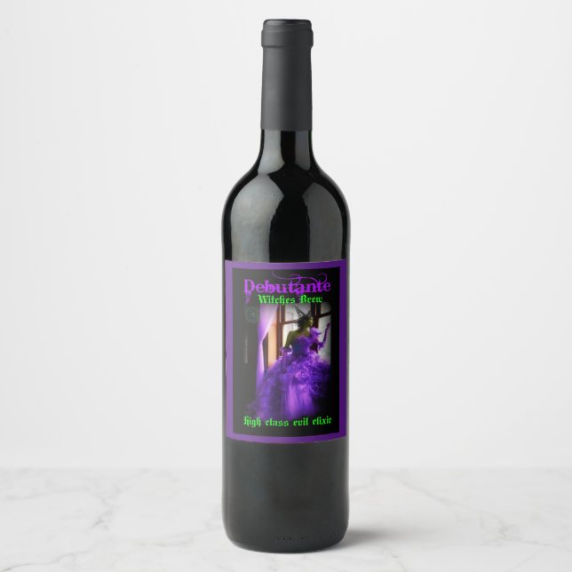 Étiquette Pour Bouteilles De Vin Sorcière violette d'Halloween (Devant)