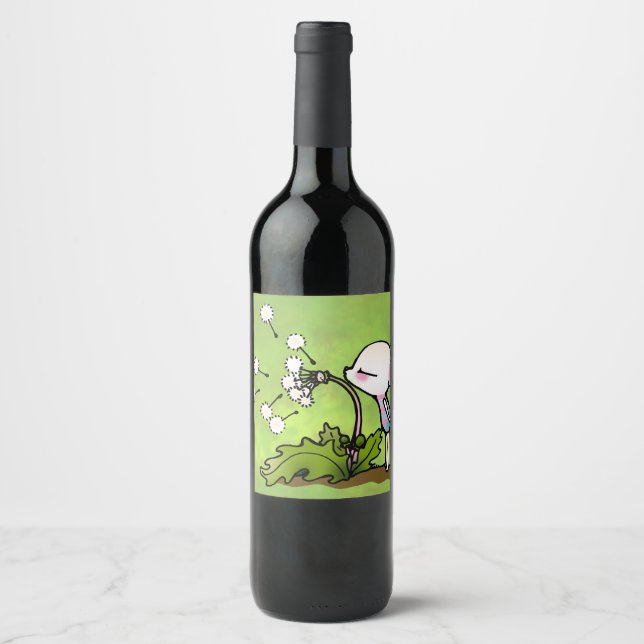 Étiquette Pour Bouteilles De Vin Souris soufflant sur Dandelion (Devant)