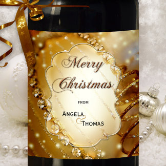 Étiquette Pour Bouteilles De Vin Sparkling Gold Custom Étiquette de vin de Noël