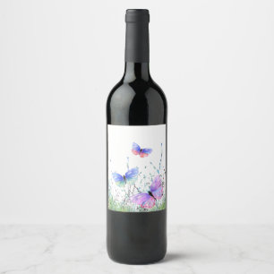 Étiquette Pour Bouteilles De Vin Spring Joy - Papillons colorés volant dans la nat