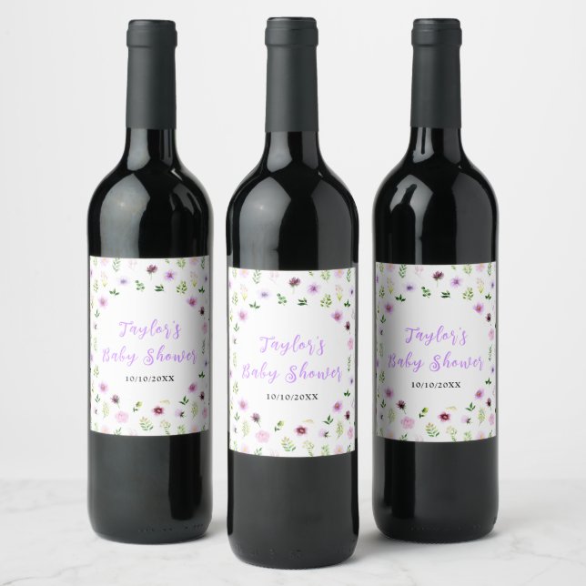 Étiquette Pour Bouteilles De Vin Spring Purple Floral Baby Shower (Bouteilles)